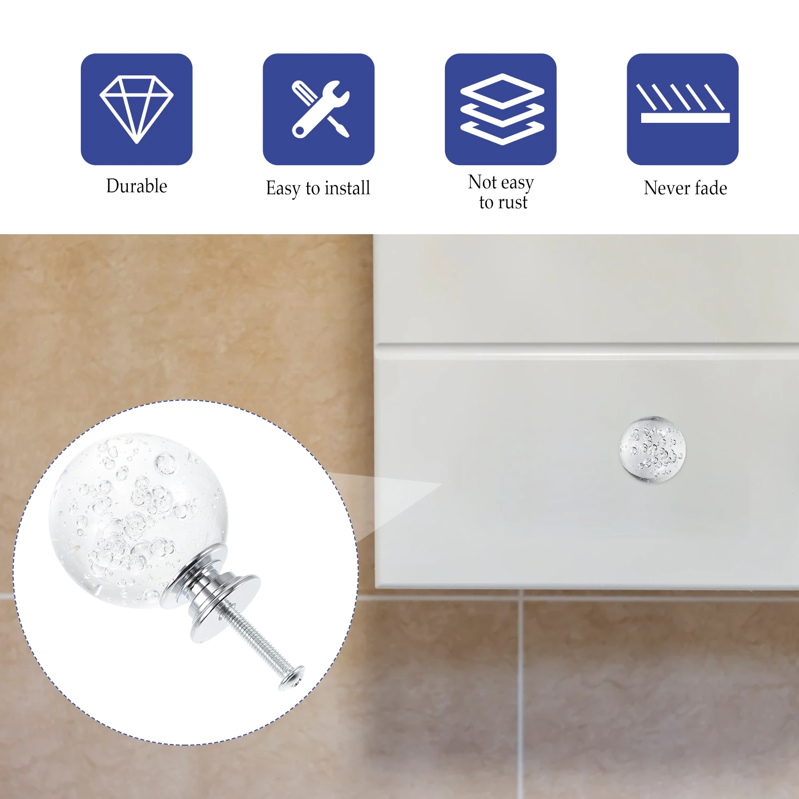 

6pcs Crystal Drawer Pulls 40Mm Zinc Alloy Cabinet Handles Decorative Door Knobs For Home Office Furniture Closet Cupboard