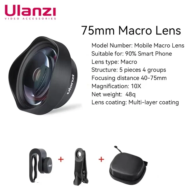 Ulanzi 75 ミリメートル 10X マクロレンズ電話カメラレンズ光学ガラス