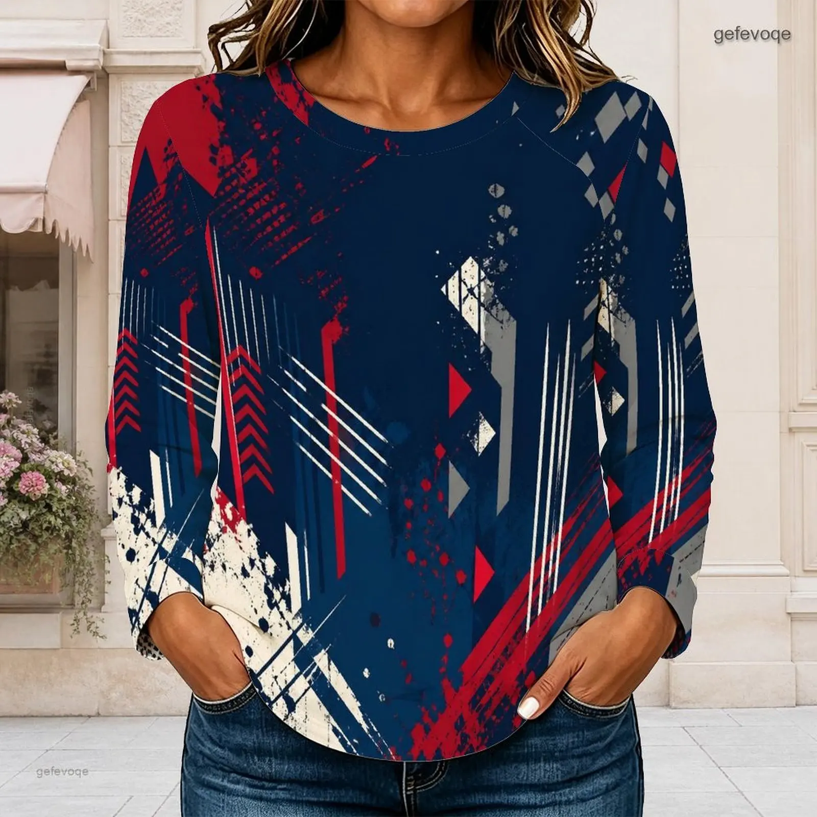 Women Crew Neck Raglan Long Sleeve T Shirt Curved Hem Loose Casual Basic Top Custom Print Ladies Daily Wear Blouse - view 5
