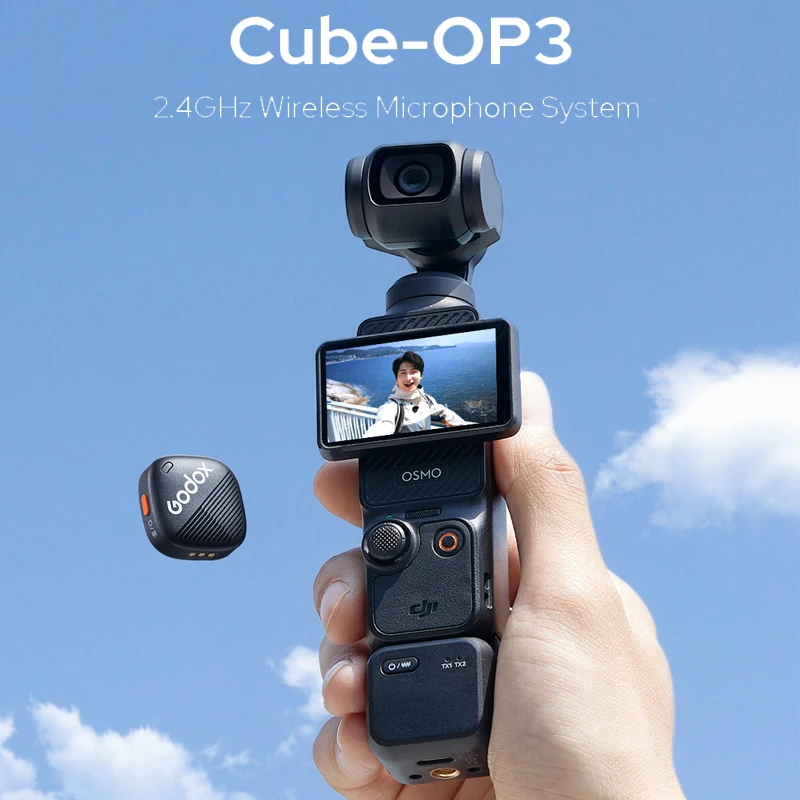 Godox Cube-OP3 2.4GHz Wireless Microphone System 200M Low Latency Transmission Noise Reduction for DJI Osmo Pocket 3