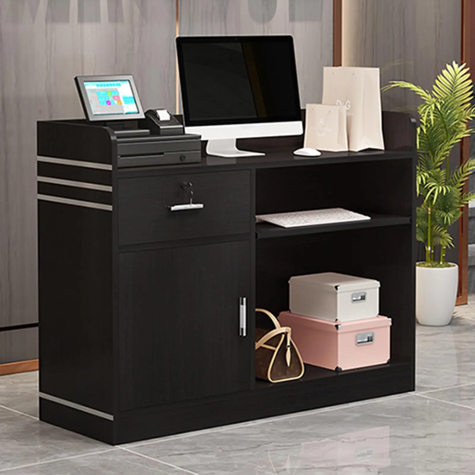 

*Minimalist Receptionist Desk Front Desk Reception Counter Modern Wooden Reception Desk Reception Table with Private Panels