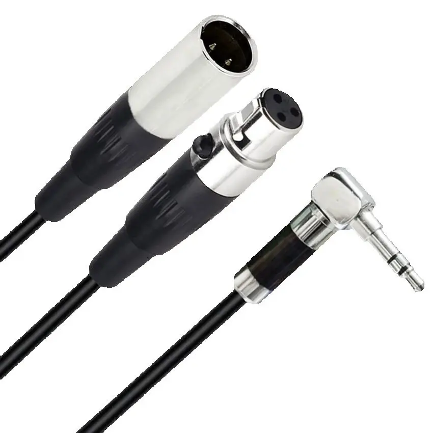 Cable de audio en Y con doble conector XLR mini de 3 pines (macho y hembra) a conector TRS macho de 3.5mm, de 0.5m a 1.8m, para cámara réflex, cámara y micrófono.