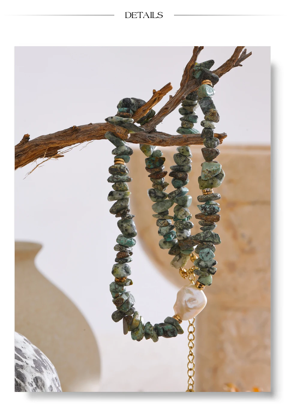 Yhpup handgemachte Perlen Schmuck Sommer beliebte Edelstahl grün Naturstein Türkis Perlenkette Halskette wasserdicht – Detail 15
