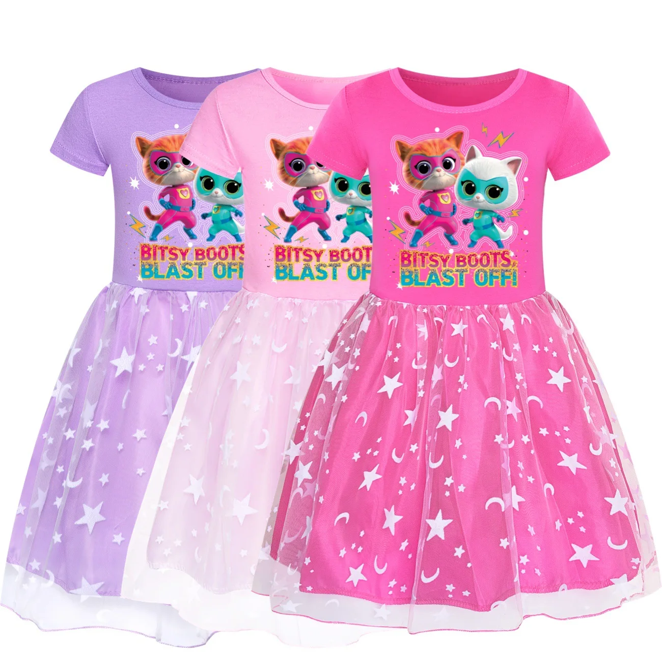 

Lovely Superkitties Dress for Baby Girls Super Cats Clothes Kids Summer Wedding Party Princess Vestidos Children Casual Dresses
