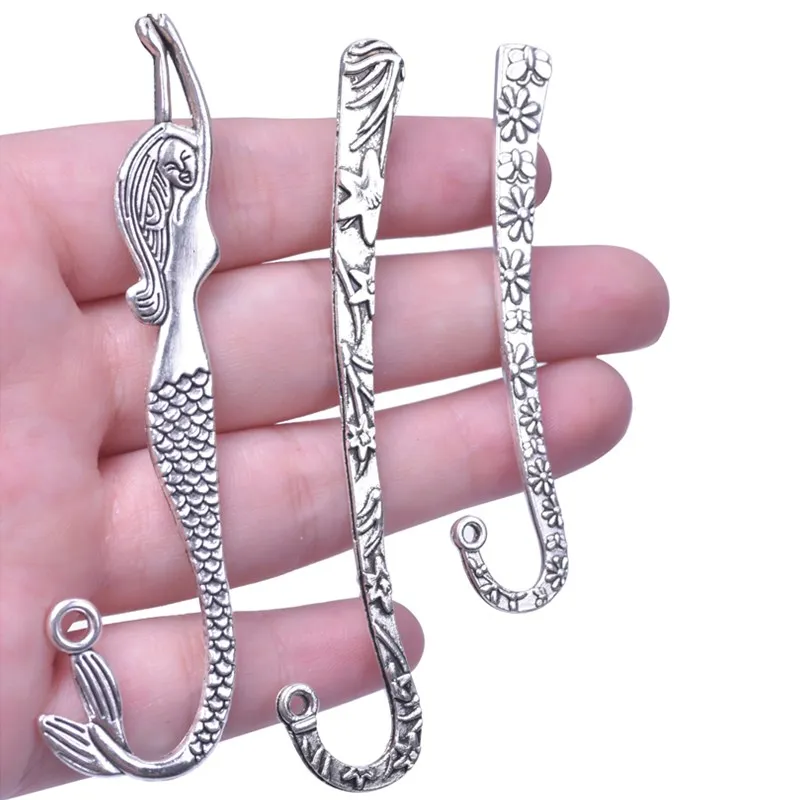 12pcs/Lot Mix Silver Color Bookmark DIY Accessories For Jewelry Making Supplies Leaf Flower Book Marks Pendant Handmade Gift