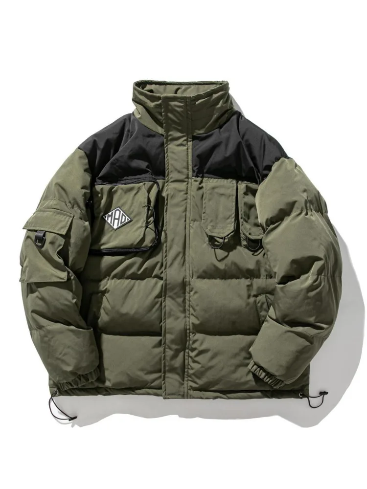 2024 Winter Gewatteerde Parka 'S Mannen Patchwork Katoen Dikke Cargo Parka Jassen Mode Warme Volle Rits Jassen Mode Harajuku Bovenkleding