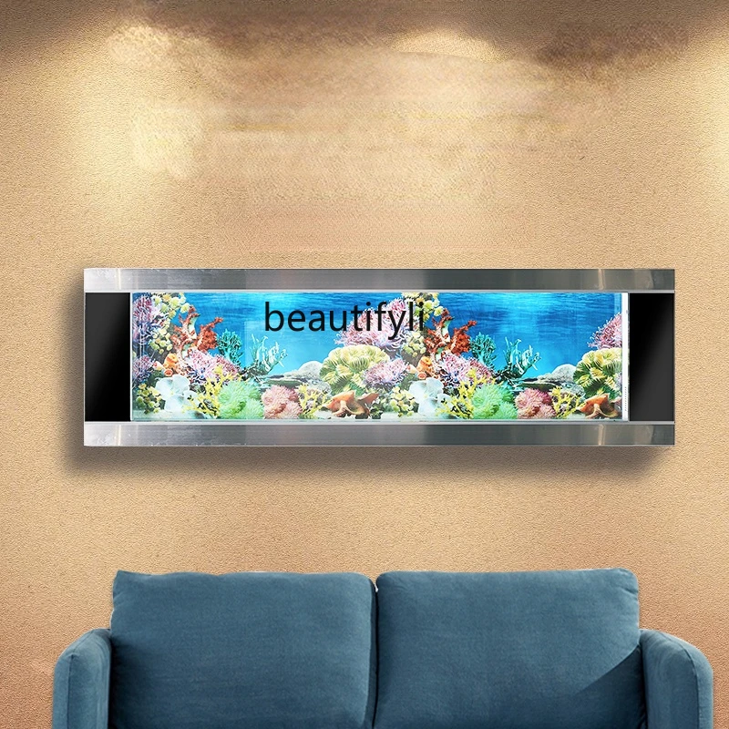 

zqChampagne Silver Brushed Wall Hanging Ecological Large Aquarium Aquarium Wall Hanging Wall