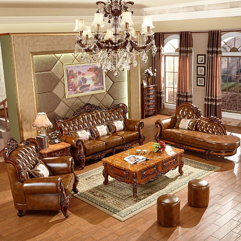 High-end European-style Sofa Set; Solid Wood Construction with High-density, High-resilience Foam; Suitable for Villas.