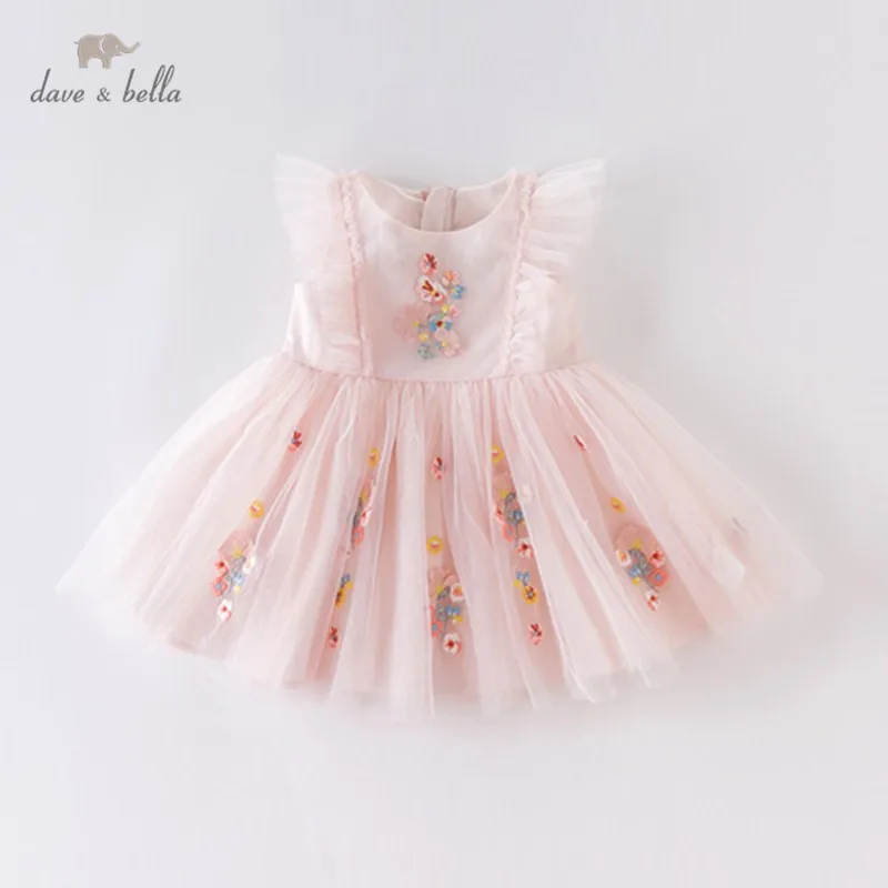 DBM14099 dave bella summer baby girl's princess embroidery floral dress children fashion party dress kids infant lolita clothes