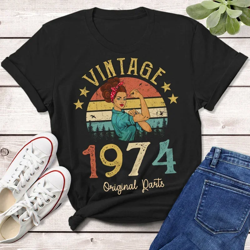 Vintage 1974 Original Parts T-Shirt 51 Old 51th Birthday Gift Idea Women Girls Mom Wife Daughter Funny Retro Tee Shirt Top