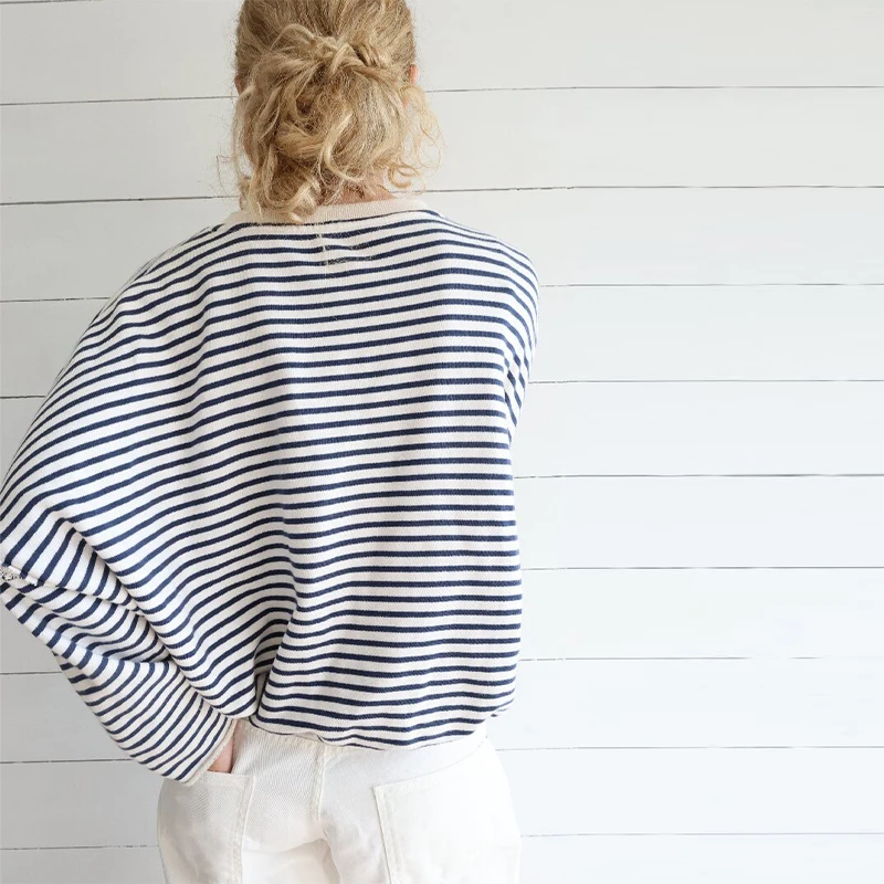 المرأة عادية مخطط الربط القمم كم طويل طاقم الرقبة البلوز الراحة تنوعا موضة هوديي الخريف التنقل الملابس #2