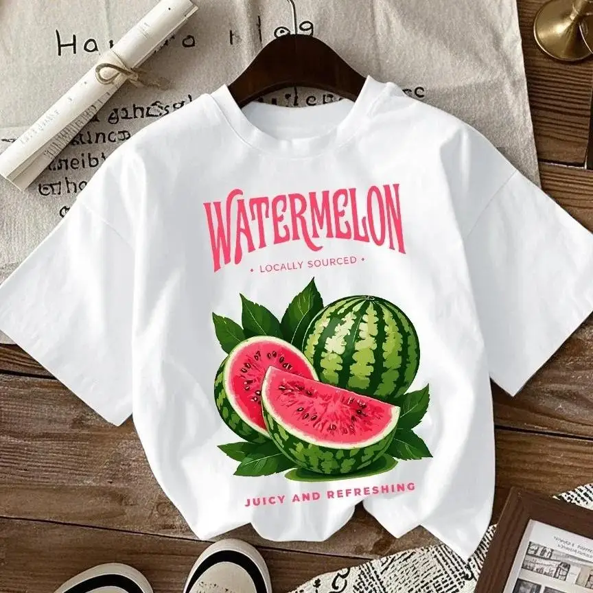 البطيخ المصدر المحلي عصير منعش مطبوعة المرأة جولة الرقبة الشارع أزياء عارضة الهيب هوب الرسم الملابس الجمالية