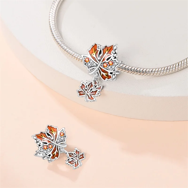 2026 New 925 Sterling Silver Maple Leaf Zircon Charms Beads Fit 3mm Original Bracelet DIY Women Exquisite Birthday Jewelry Gifts