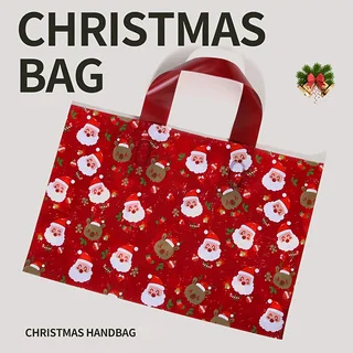 10Pcs Reusable Christmas Gift Bags, Durable Holiday Shopping Tote Bags with Santa & Snowflake Print, Sturdy Handles for Party We