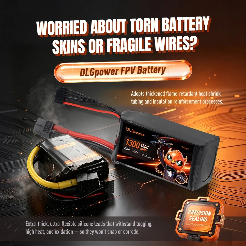 DLGpower 4S 1300mAh LiPo Battery 14.8V 150C XT60 for 2.5‑3.5 Inch Cine‑Whoop Freestyle FPV Soccer Drone Small RC Car RC Airplane
