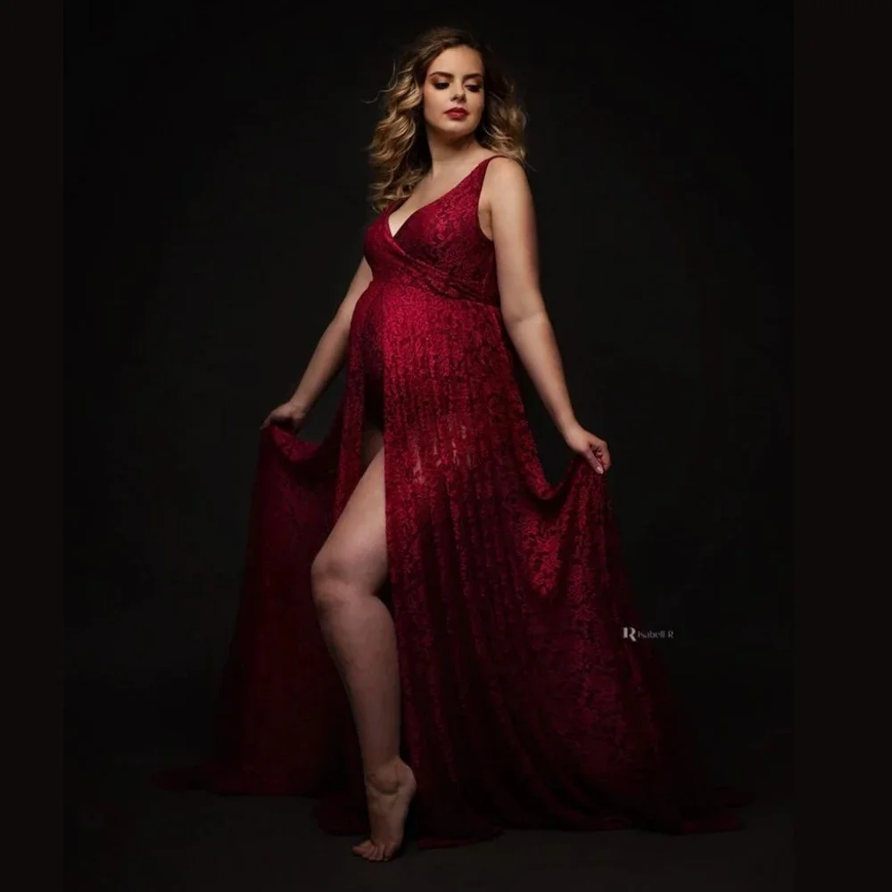Clearance Maternity Bodysuit For Photography Props Sleeveless Lace Pregnant Woman Long Dress For Photo Shoot
