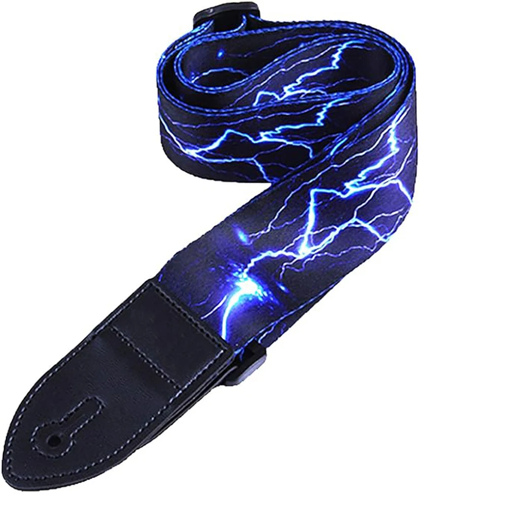 Acoustic Bass Guitar Straps,Adjustable Personalized Printed Guitar Strap with Lightning/Flame Pattern Guitar Shoulder Strap