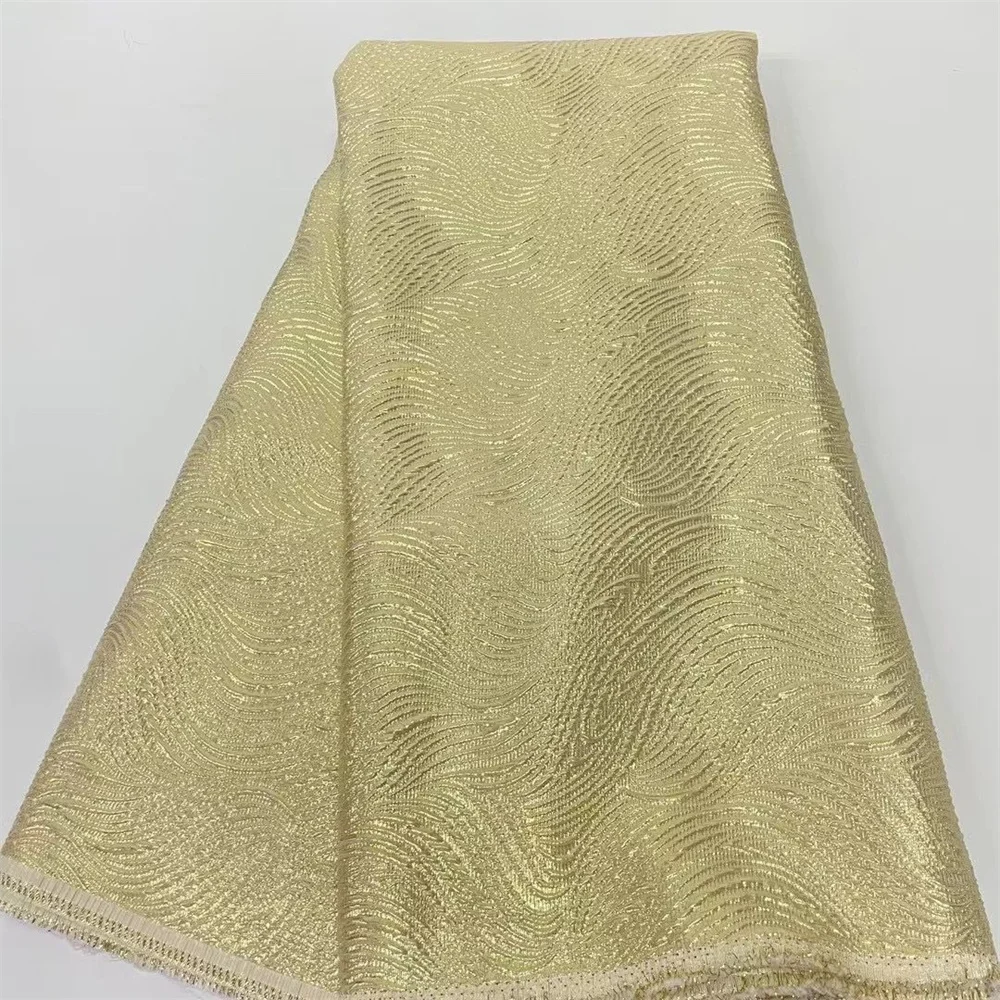 

Gold African Jacquard Brocade Fabric Nigerian Women Floral Damask Cloth Gilding Lace Material Brocard Tissu 5Yard For Dress KB20
