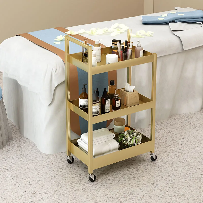 Light Luxury Beauty Salon Tool Trolley com rodas, Golden Iron Art Trolleys, mobiliário doméstico, minimalista armazenamento Rack, A