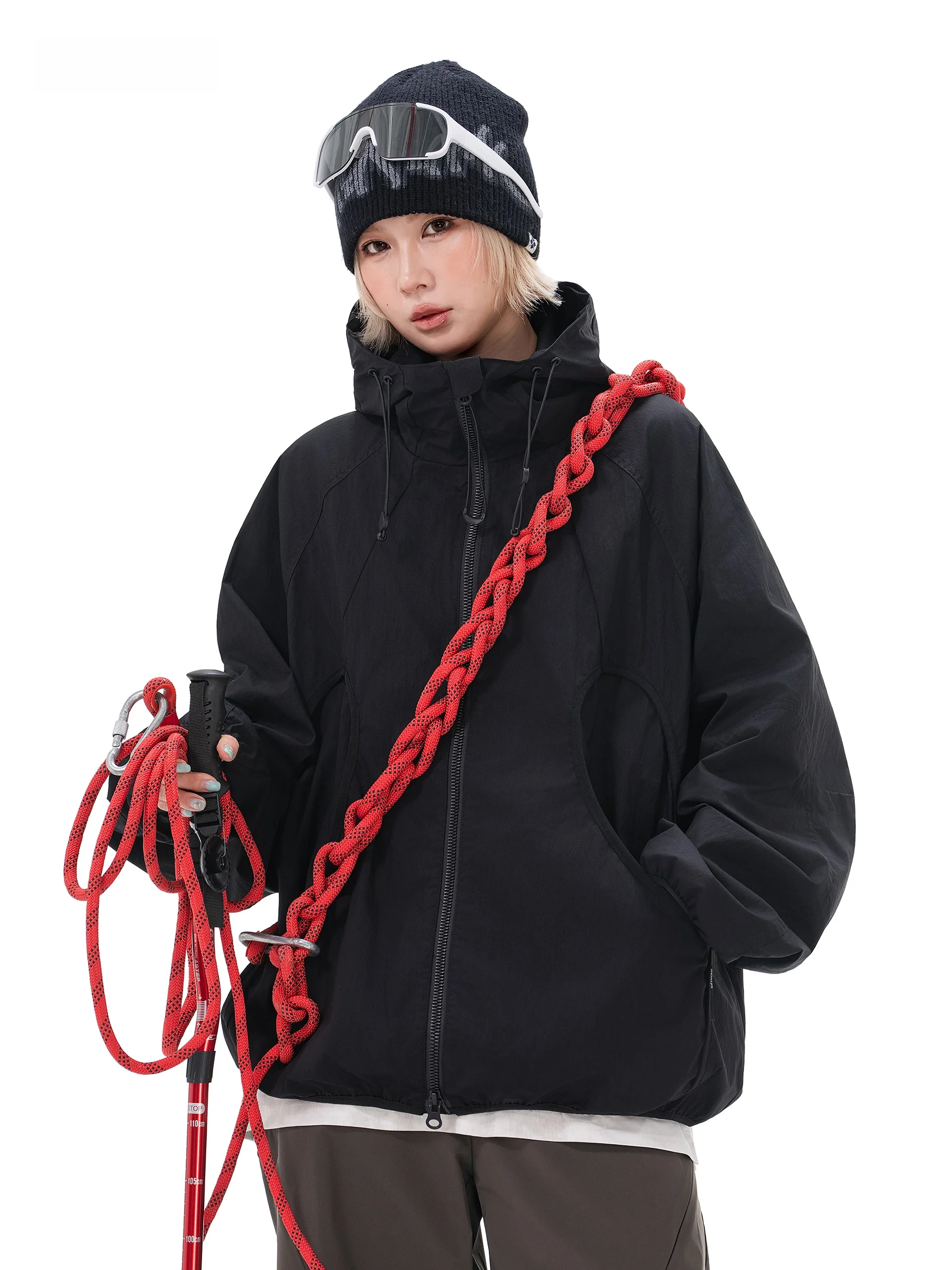 AOGZ American Deconstructed Patchwork Loose Men's Jacket with Large Pockets Outdoor Autumn Functional Windbreaker Coat