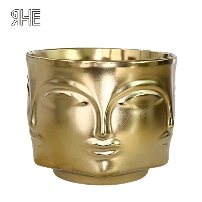 Ceramic flower pot Face design Ceramic Vase Home Decoration Accessories Tools Black Gold White