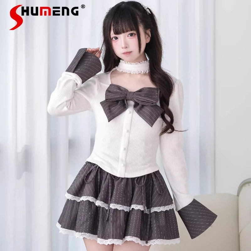 

Вязаный свитер-пуловер с большим бантом и длинными рукавами в стиле японской субкультуры, серия Mine, массовое производство, базовая рубашка