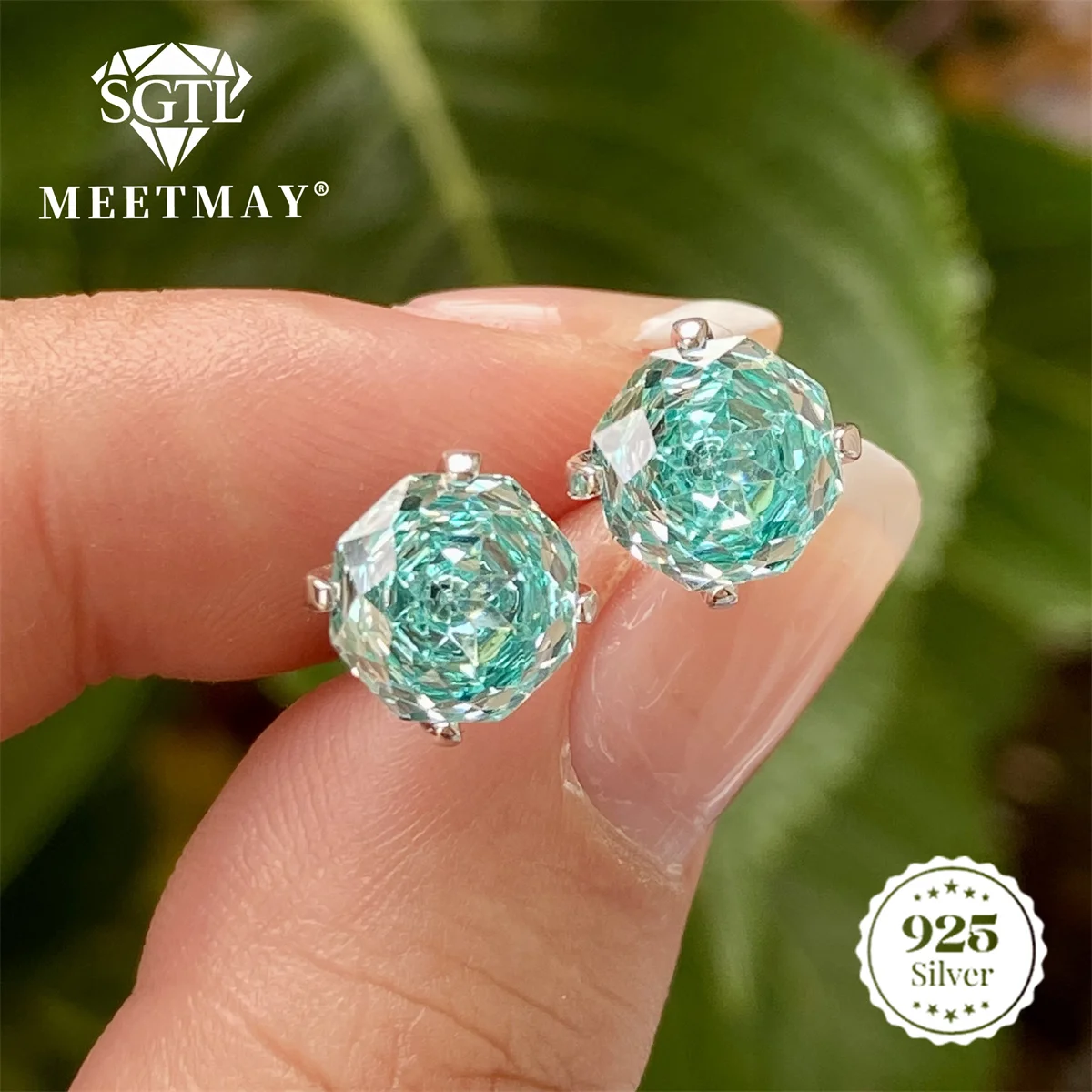 Bocarman Rose Cut Ohrstecker aus S925 Silber mit Paraiba Farbverlauf Zirkonia, Hypoallergener Glamouröser Schmuck für Sie – Detail 17