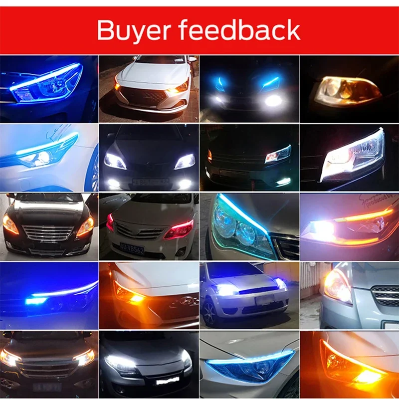 LED-Tagfahrlicht Flexibler Wasserdichter Streifen Auto-Scheinwerfer Weiß Blinker Gelb Bremslicht Fließende Lichter 12V – Detail 7