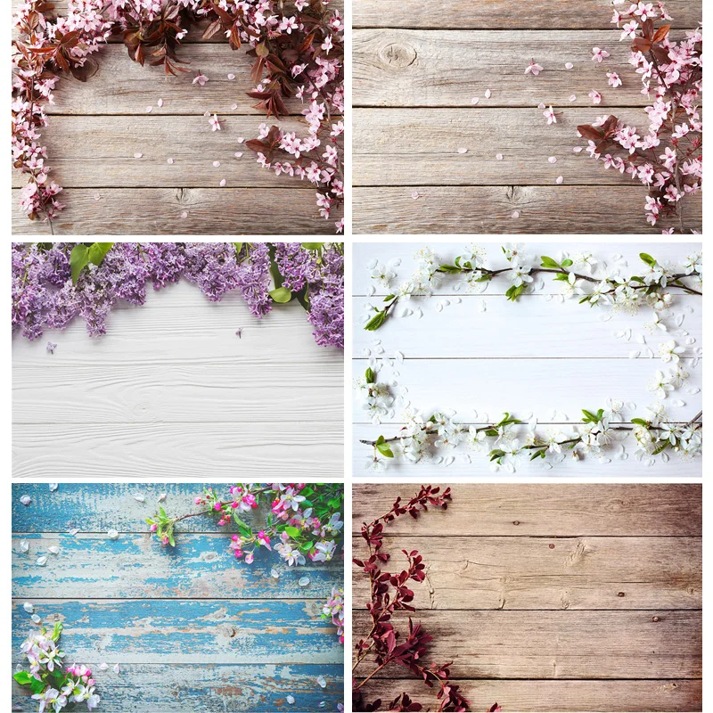 

SHUOZHIKE Thin Cloth Wooden Board Flowers Theme Photography Background Baby Food Pet Portrait Photo Shooting Props DST-1019