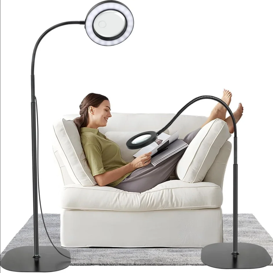 Child mother mirror LED floor standing magnifying glass light adjustable soft light ultra bright working 110V floor lamp desk la
