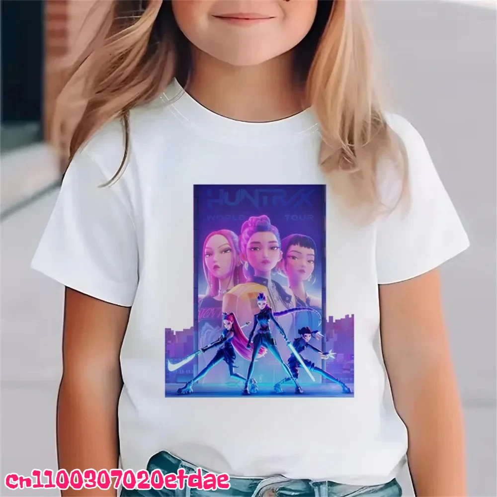 حار KPop شيطان الصيادين تي شيرت للأطفال أنيمي الكرتون قصيرة الأكمام قميص الفتيان الفتيات الصيف قمة الموضة الاطفال الملابس الهدايا
