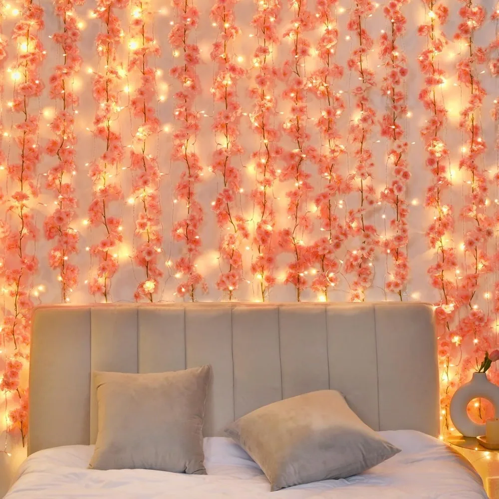 180cm Artificial Pink Cherry LED Blossom Vine Home Room Table Decoration Garden Curtains Accessories DIY Party Wedding Decor