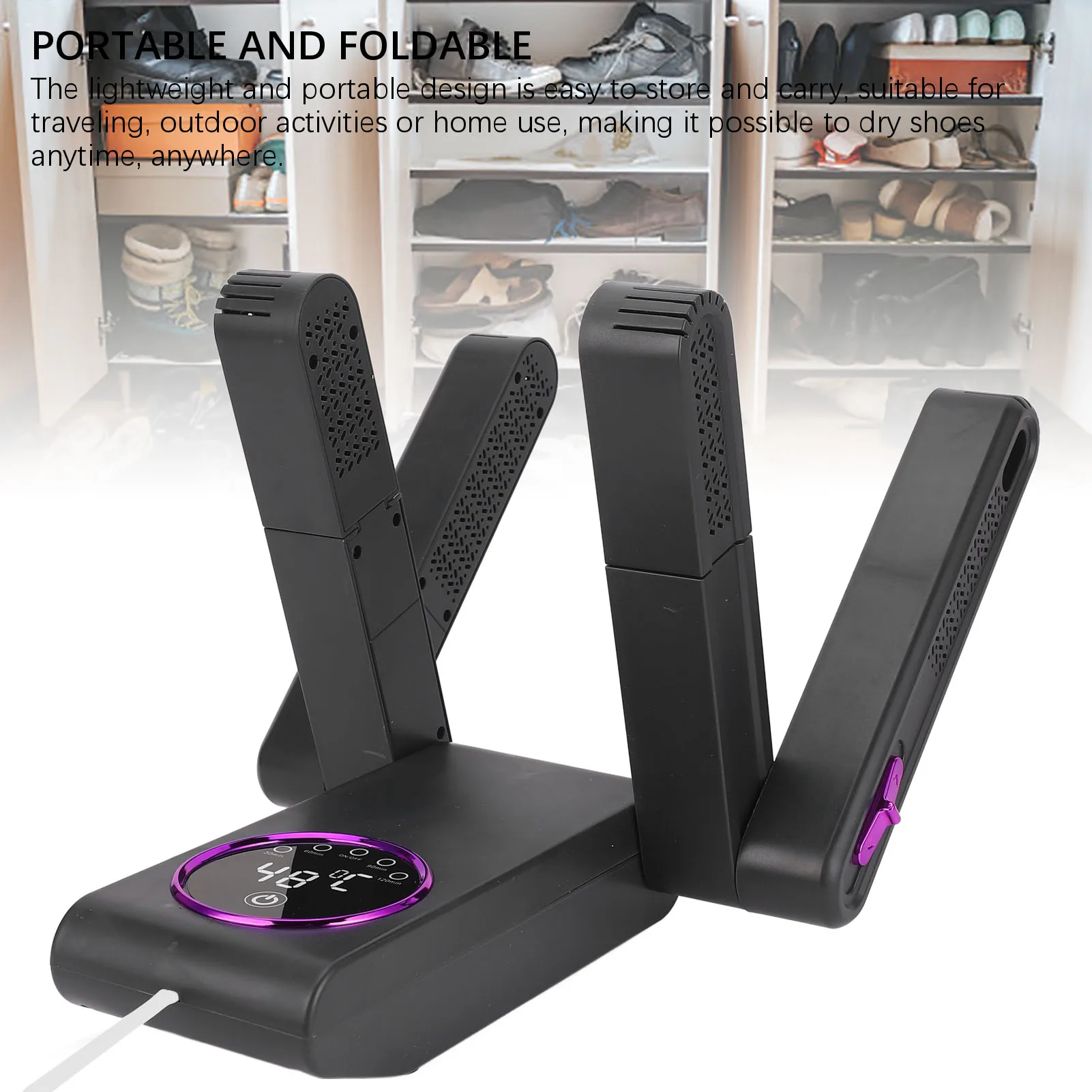 

Портативная сушилка для обуви с гибким вращением, автоматическая поддержка постоянной температуры, быстрая сушка, высокая эффективность для путешествий