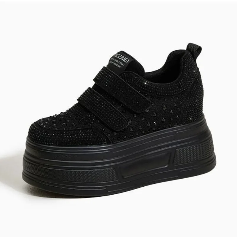 

Женские удобные кроссовки на платформе 9 см из синтетической кожи с сетчатыми вставками, новинка лета 2026, модные ботильоны на танкетке с блестками, размеры 34-39