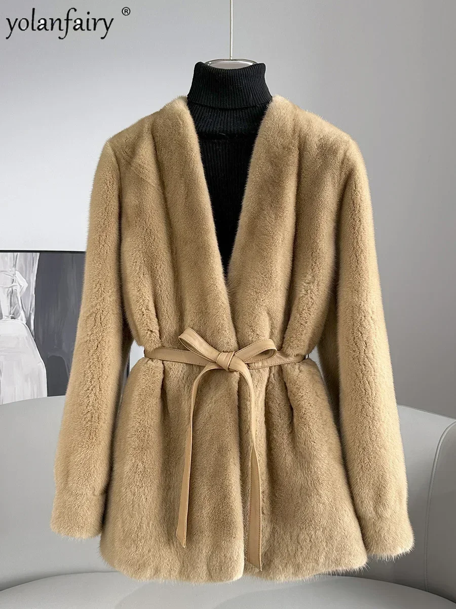 Velvet Whole Mink Fur Coat Women's Fur Jacket Belt Medium Long Coats Women Winter 2023 Sale Female Fur Clothing Roupas Femininas