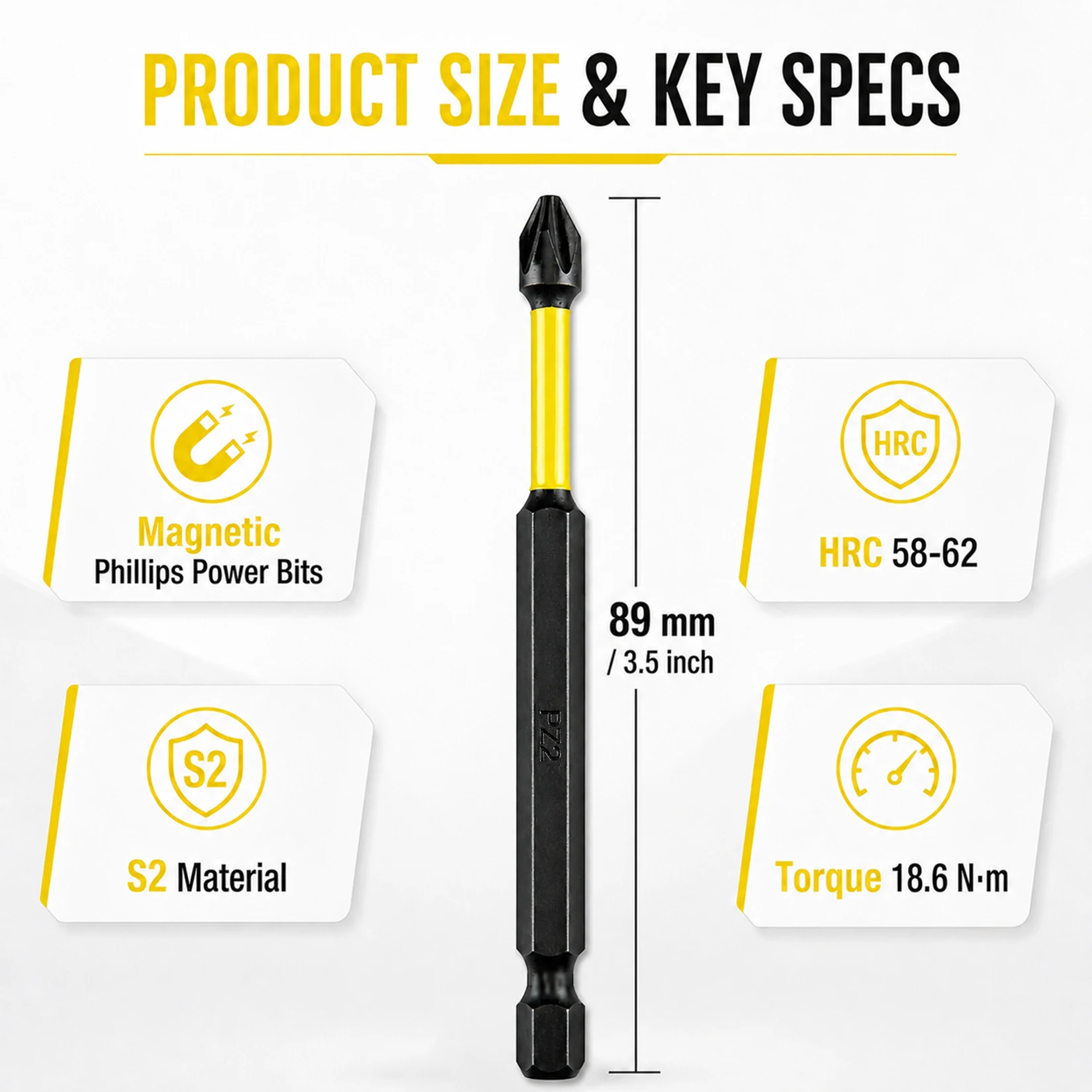 89mm PZ2 Magnetic Impact Screwdriver Bits S2 Steel High Hardness Pozidriv Power Drill Bits for Furniture Woodworking Home Repair