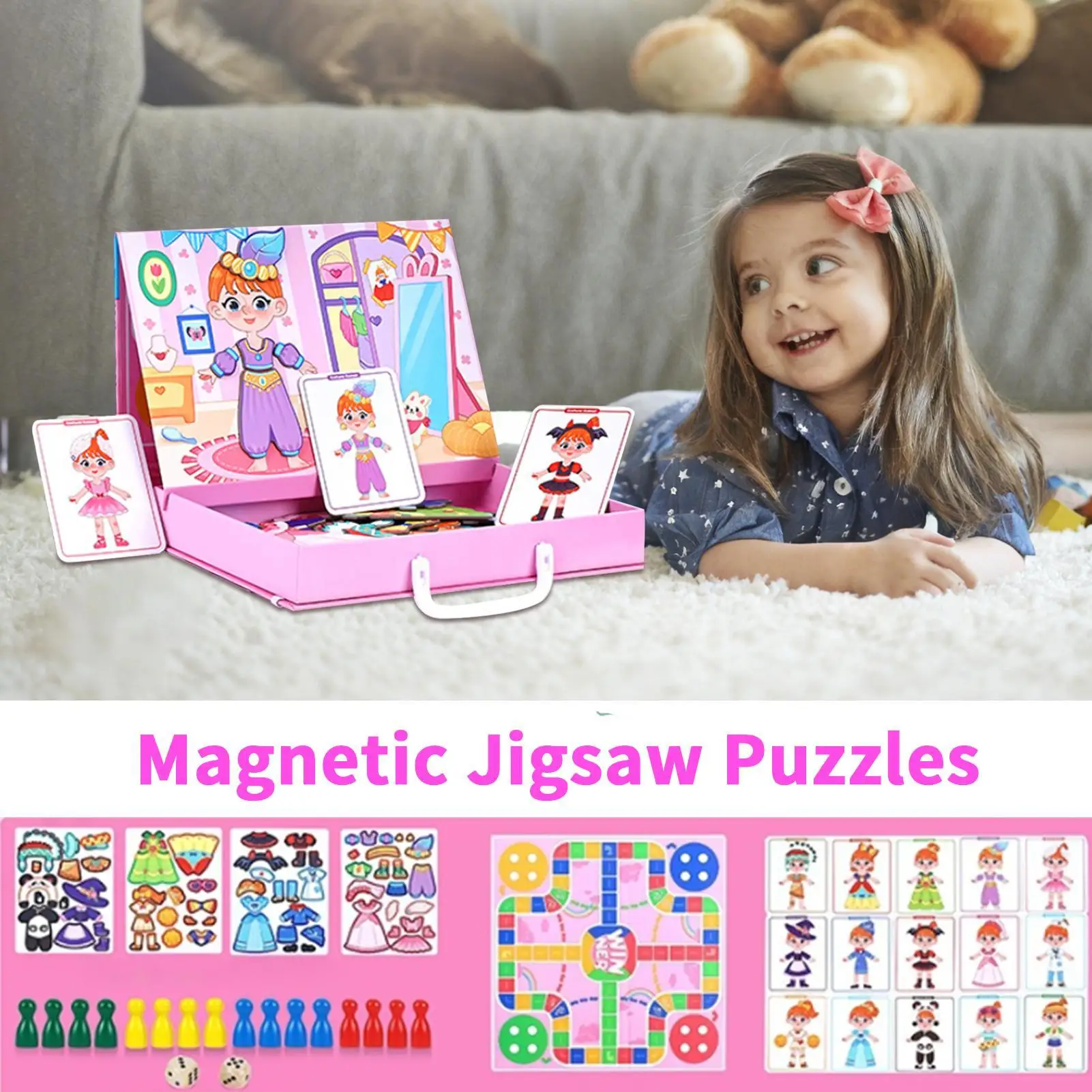 Puzzles magnétiques Double face, jeu de simulation, déguisement pour enfants, filles, adolescentes, tout-petits, école familiale, maison