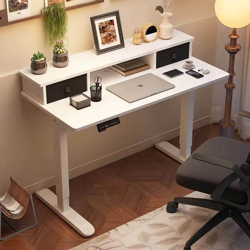 

Modern height-adjustable gaming table, computer desk with built-in shelves
