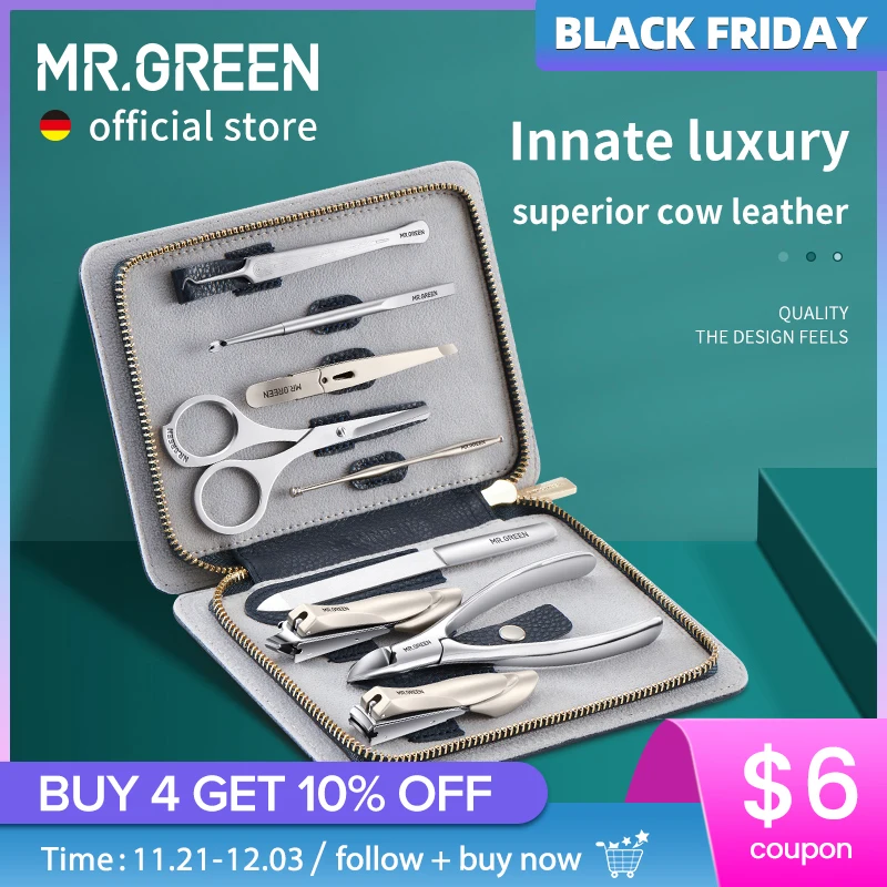 MR.GREEN Innate Luxury Manicure Set Surgical Grade Scissors Stainless nail clipper Kit full grain cow leather package Pedicure