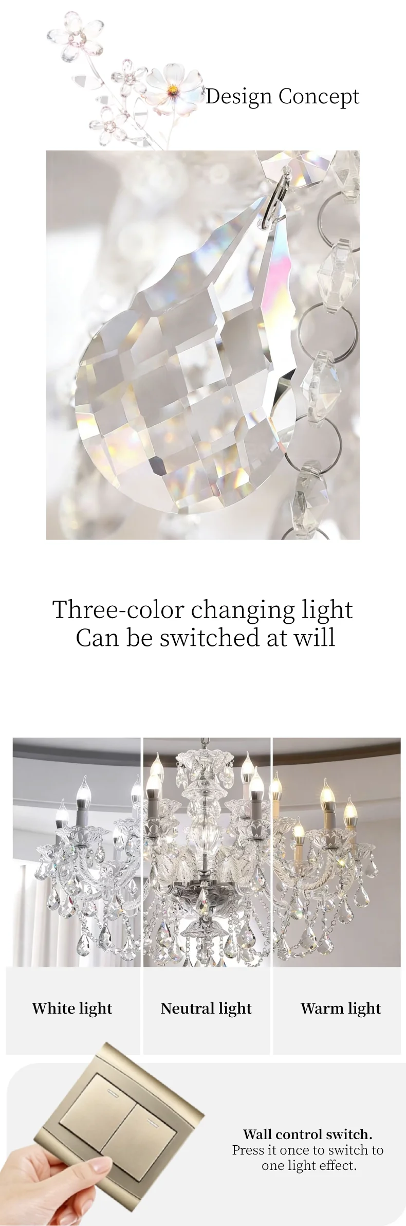French Crystal Candle E14 Chandelier European