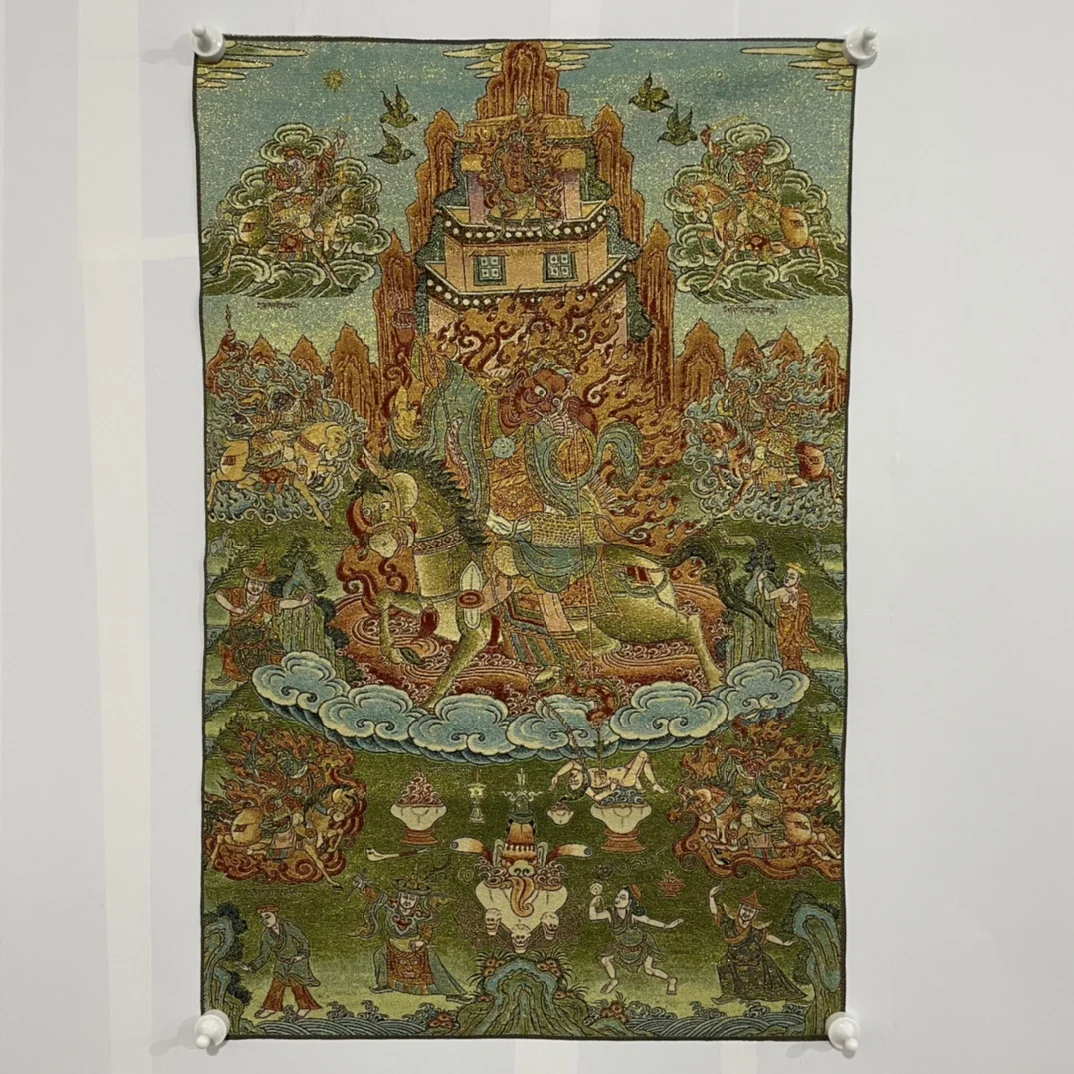 

35"Thangka Embroidery Tibetan Buddhism silk Embroidery Dan Jian Protector Nyingma dorje lekpa Thangka Worship Hall Town house