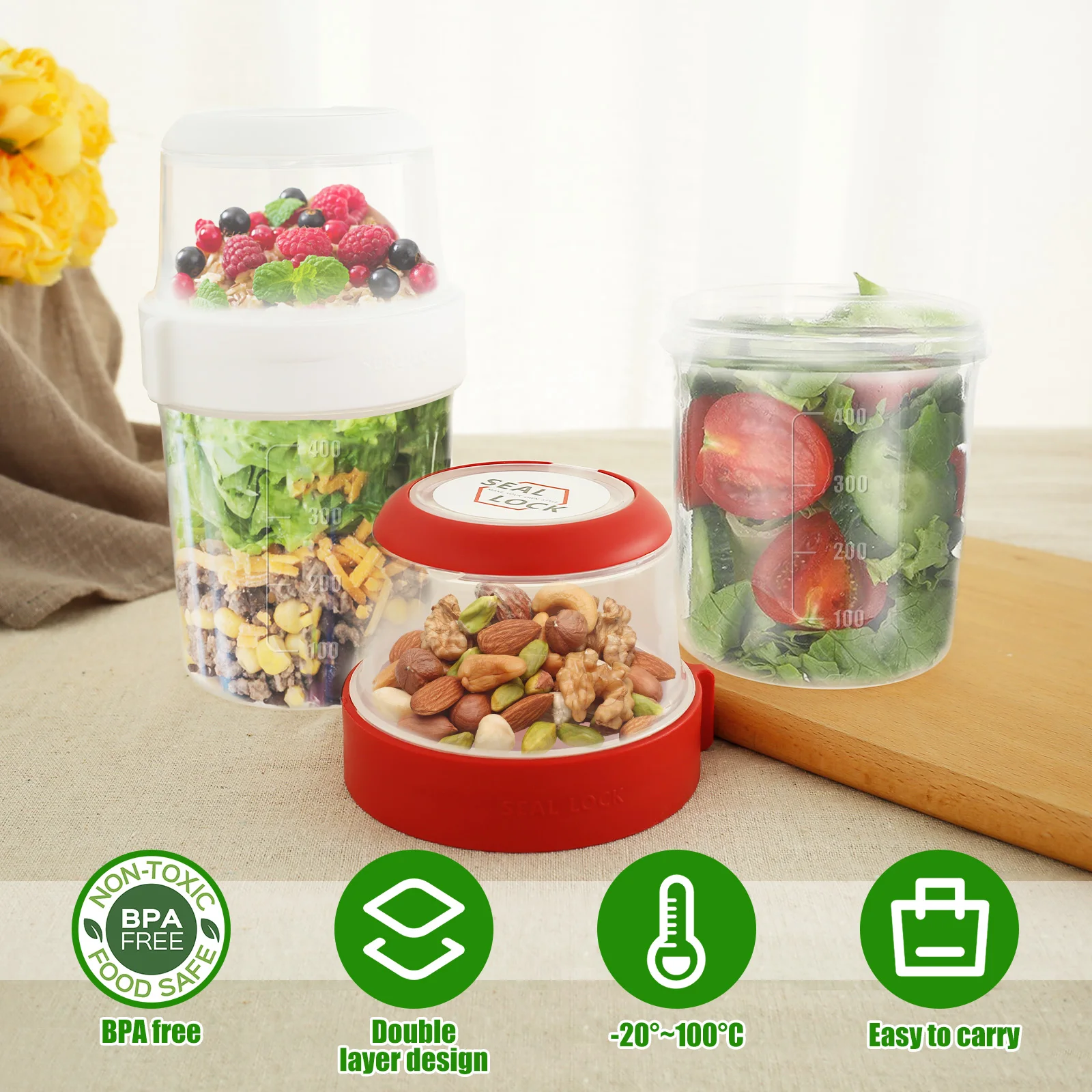 2Pcs Breakfast Cups Reusable T - огляд і ціна Meal Prep Yogurt Containers