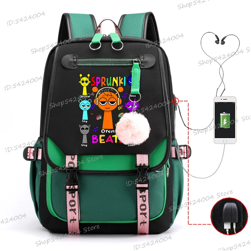 Mochila escolar Sprunki Oren Beats con patrón de dibujos animados para niños y niñas Sprunki Incredibox, regalo para amantes del juego, mochila de hombro para hombres y mujeres