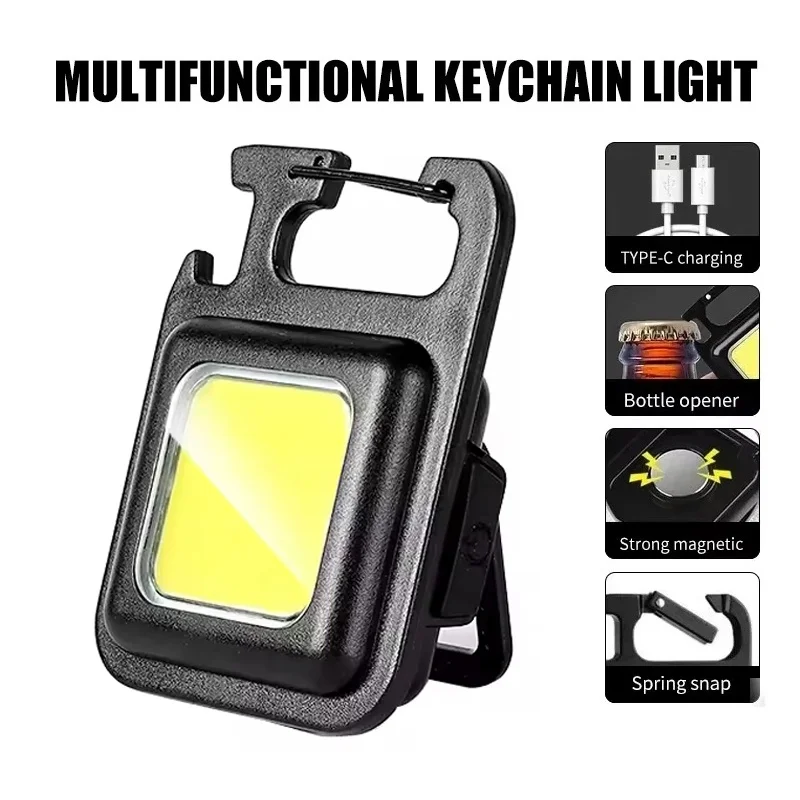 Portable Keychain Light Bright Mini EDC Keychain Multi-functional Flashlight USB Charging Lamp 3 Lighting Modes For Camping Home