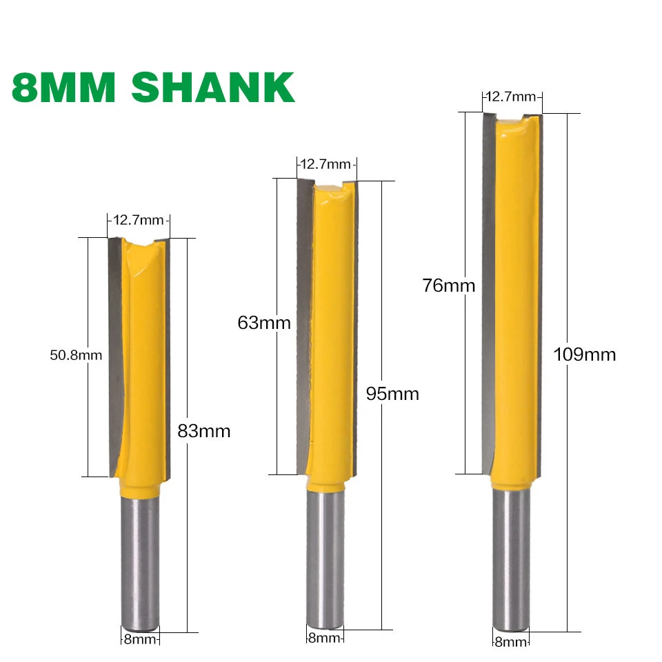 

8mm SHANK 3/8" Straight/Dado Router Bits Long Blade Flush Bit Flush Trim End Bearing for Wood Woodworking Tools MIilling cutter