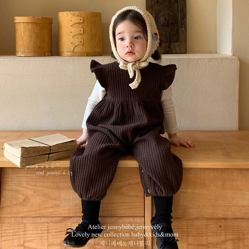 2024 New Autumn Korean Style Toddler Baby Girls Clothing Set Long Sleeved Cotton T-shirt+Corduroy Jumpsuit Children Clothes Suit