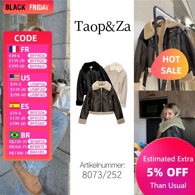 Taop&Za women's autumn and winter new fur jacket with belt comfortable warm fleece double-sided jacket all-match style