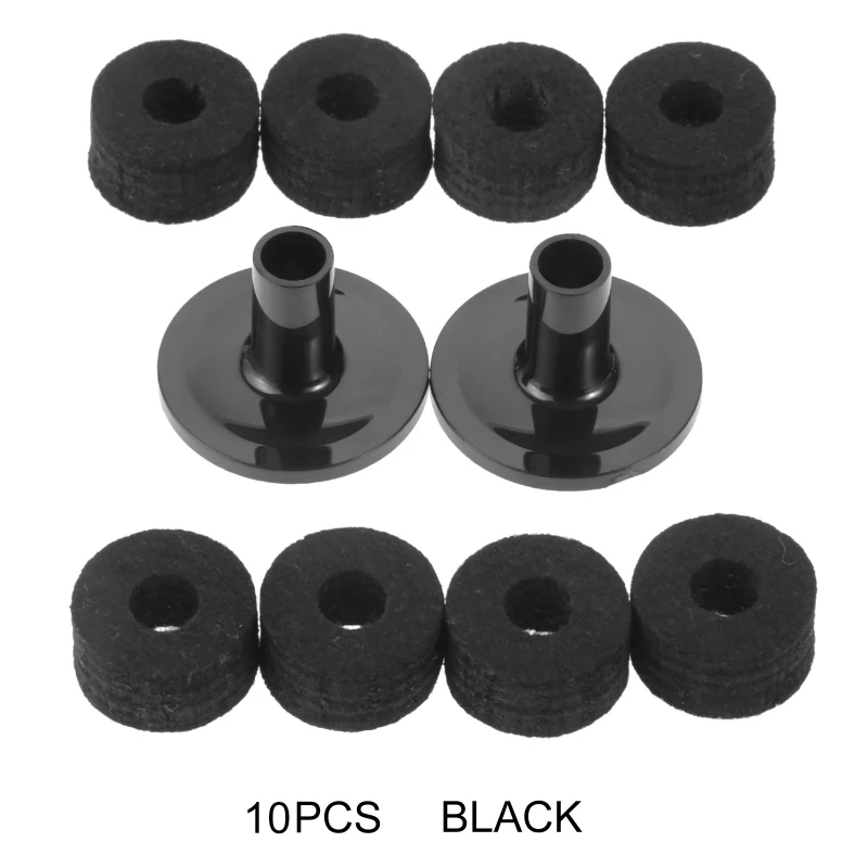 8 Pieces Cymbal Stand Felt Washer and 2 Pieces Plastic Drum Cymbal Stand Sleeves Replacement Black / Gray