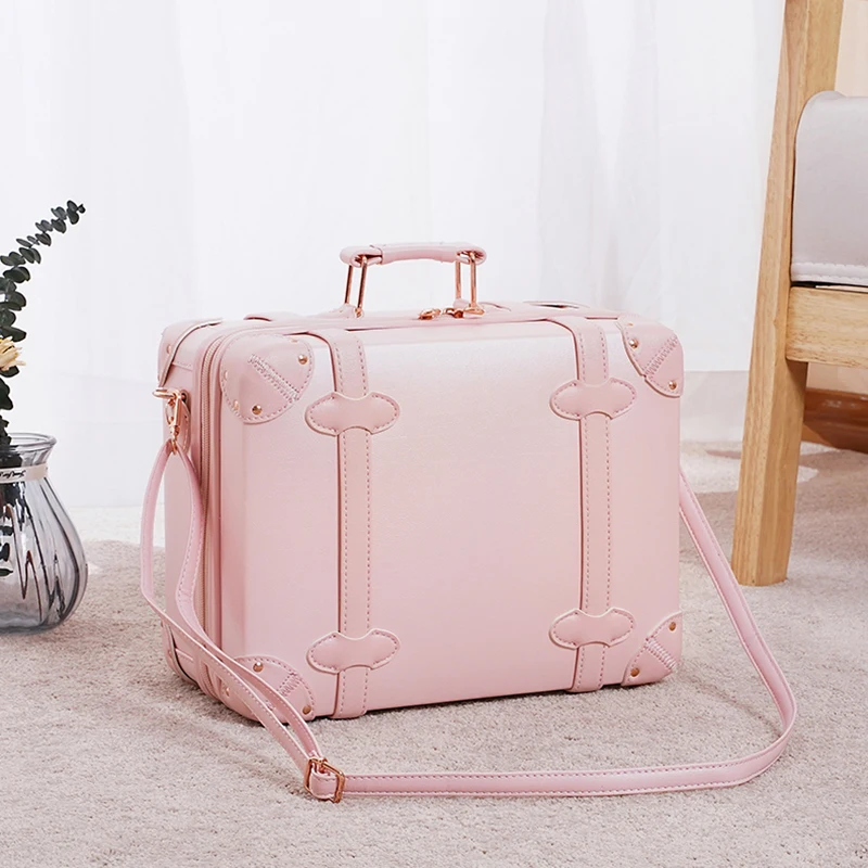 Handmade retro luggage pu leather trolley suitcase women 16/18 inch lightweight boarding case high-value handbag travel suitcase