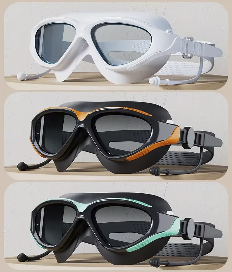 Große Schwimmbrille mit Anti-Beschlag-Beschichtung, professionelle Schwimmbrille mit hoher Auflösung, verstellbar, mit großem Sichtfeld für Herren und – Detail 1
